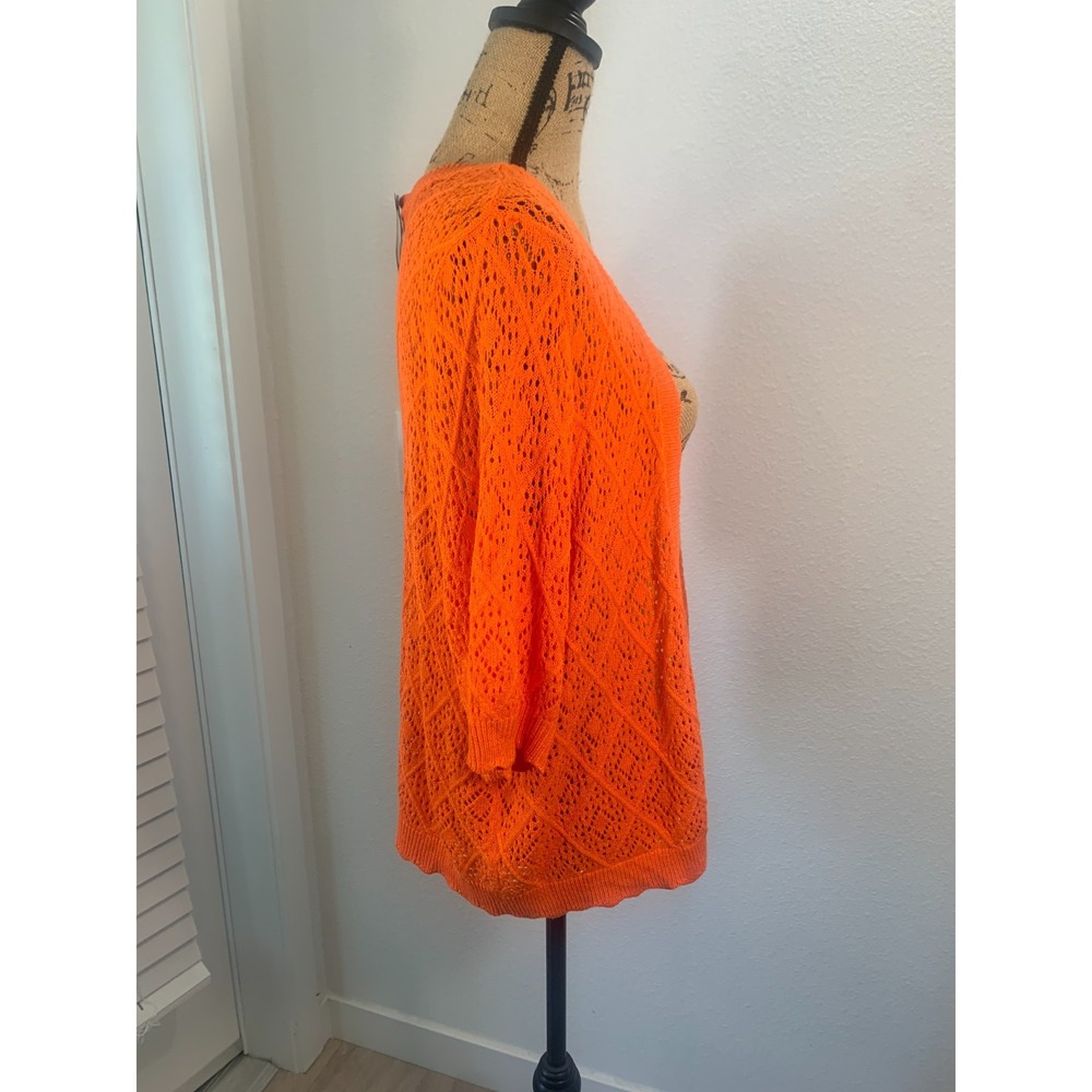 (H-237)Torrid Womens Orange Open Knit Cardigan Sweater Size 2X Plus Short Sleeve - Picture 5 of 9